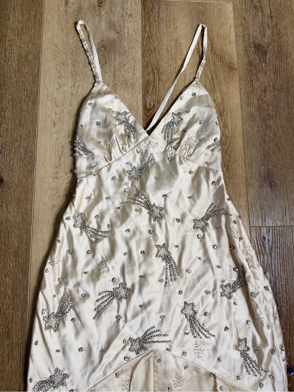 For Love & Lemons Elea Shooting Star Cream Beaded Ruffle Maxi Dress Size Small - Picture 10 of 14